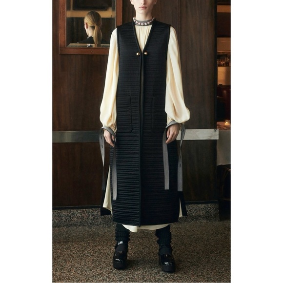 NWT Tory Burch Quilted Satin Black Long Vest - Picture 1 of 6